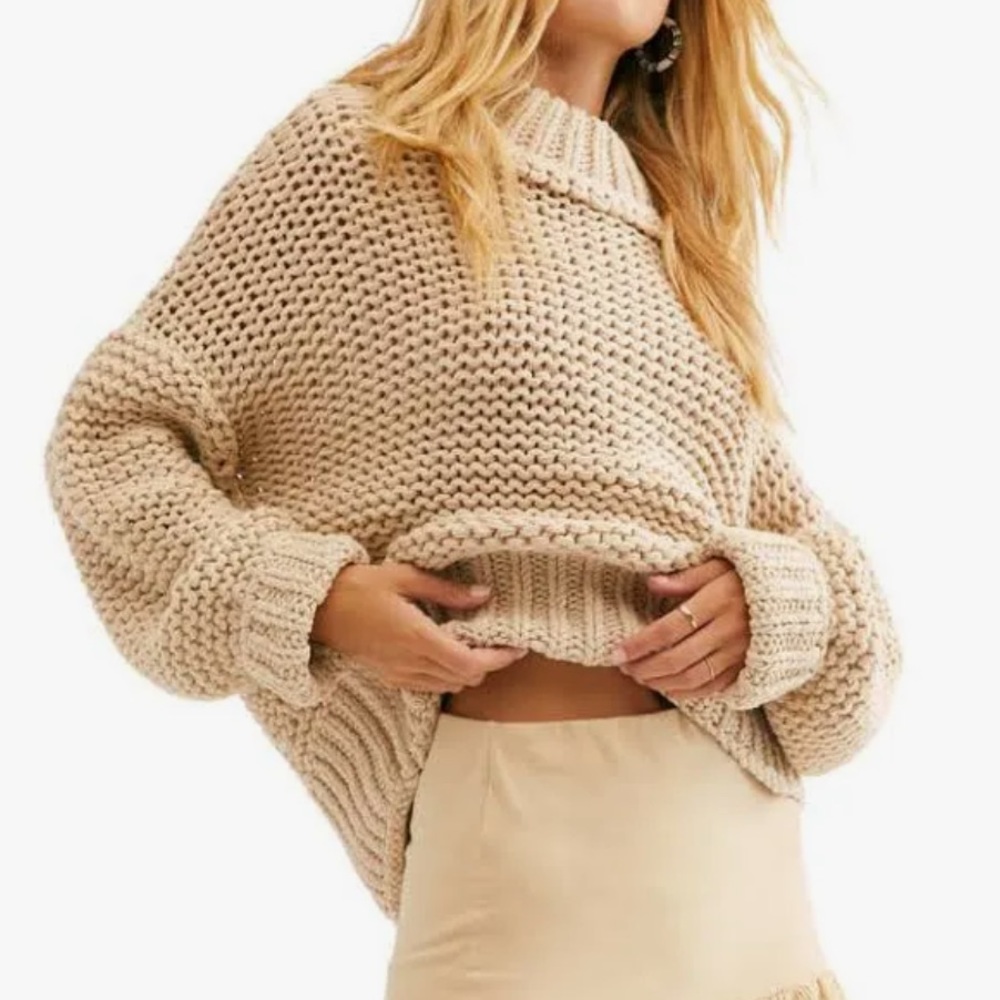 Free People NWT You Are My Sunshine rib edges chunky knit sweater oversized